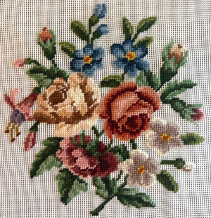 Vintage Preworked Decorator Needlepoint Canvas Dritz Floral Roses Design 10 x 10